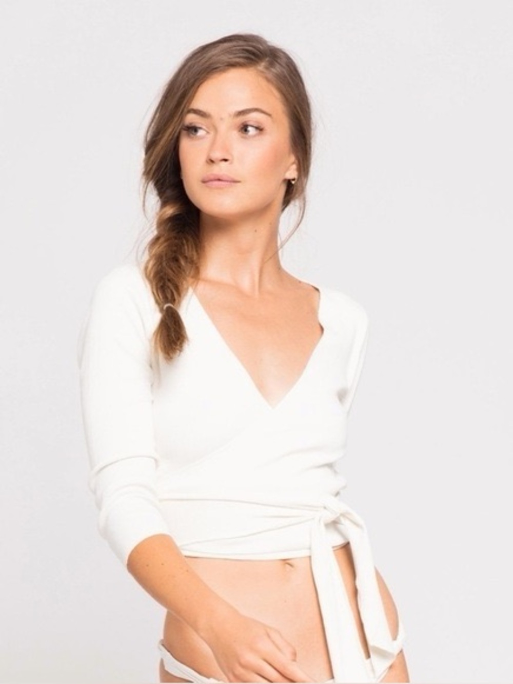 L*Space Camilla Pilates Wrap Top XS Cream NWT Tie Front Crop Boho